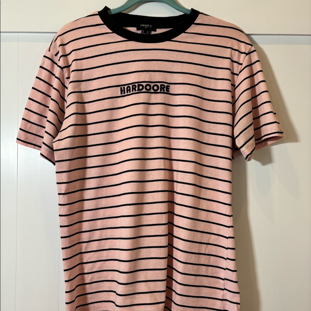 “Hardcore” Forever 21 Striped Tee. Men’s Medium.